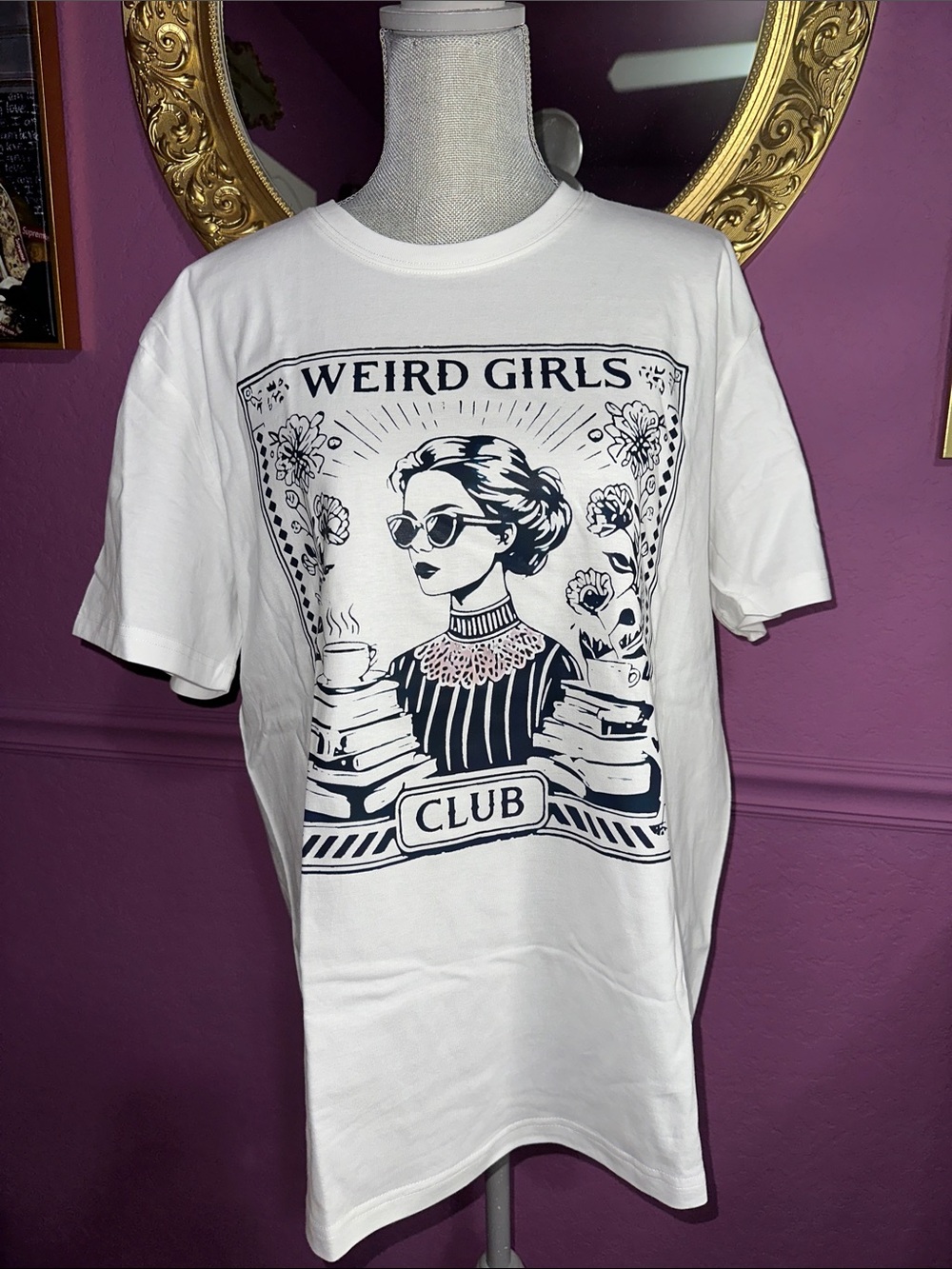 Trendy boutique White Graphic "Weird Girls Club" Tee NWOT